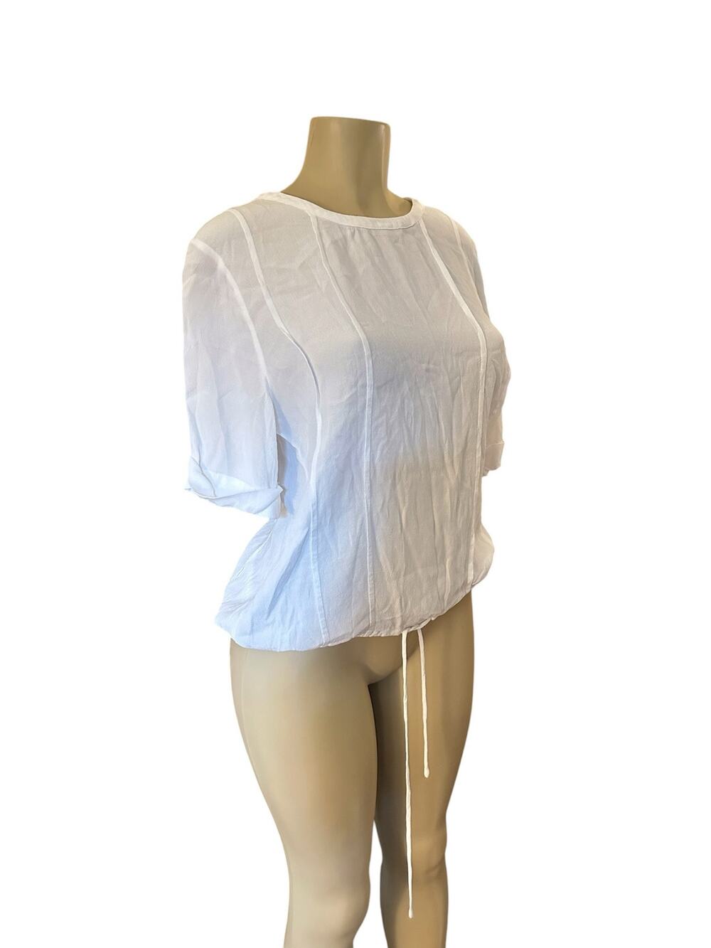 Women S Just Female White Top Blouse Short Sleeve Viscose Tie Cinch Bottom